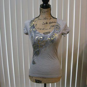 NWOT Express gray peacock graphic tee t shirt top XS extra small